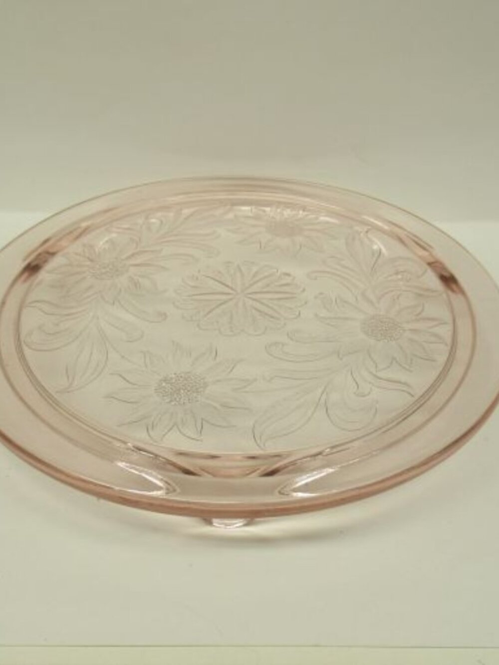 Jeannette Depression Glass Pink SUNFLOWER 9 3/4 Inch Three-Footed Cake Plate